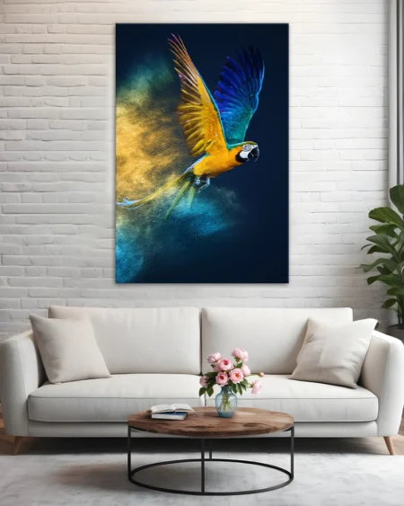 Grația și energia unui papagal Ara într-un joc de culori