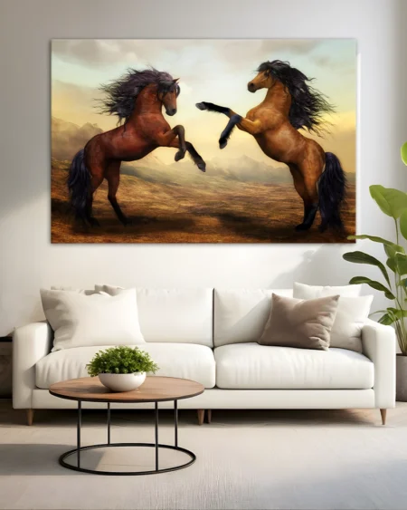 The power and grace of horses in an elegant battle under the open sky