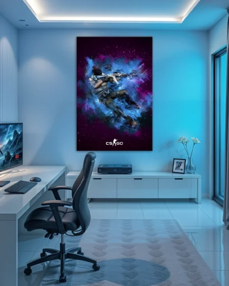 Explozie abstractă a lumei CS: GO în tonuri albastre