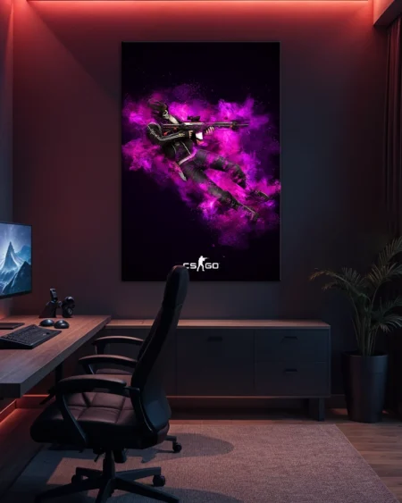 Luptătorul CS: GO în mijlocul unei explozii roz